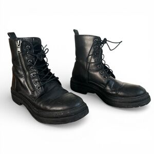 EMU Black Leather Combat Boots size 6.5 EU 37 Lace-Up Side Zip Grunge Festival